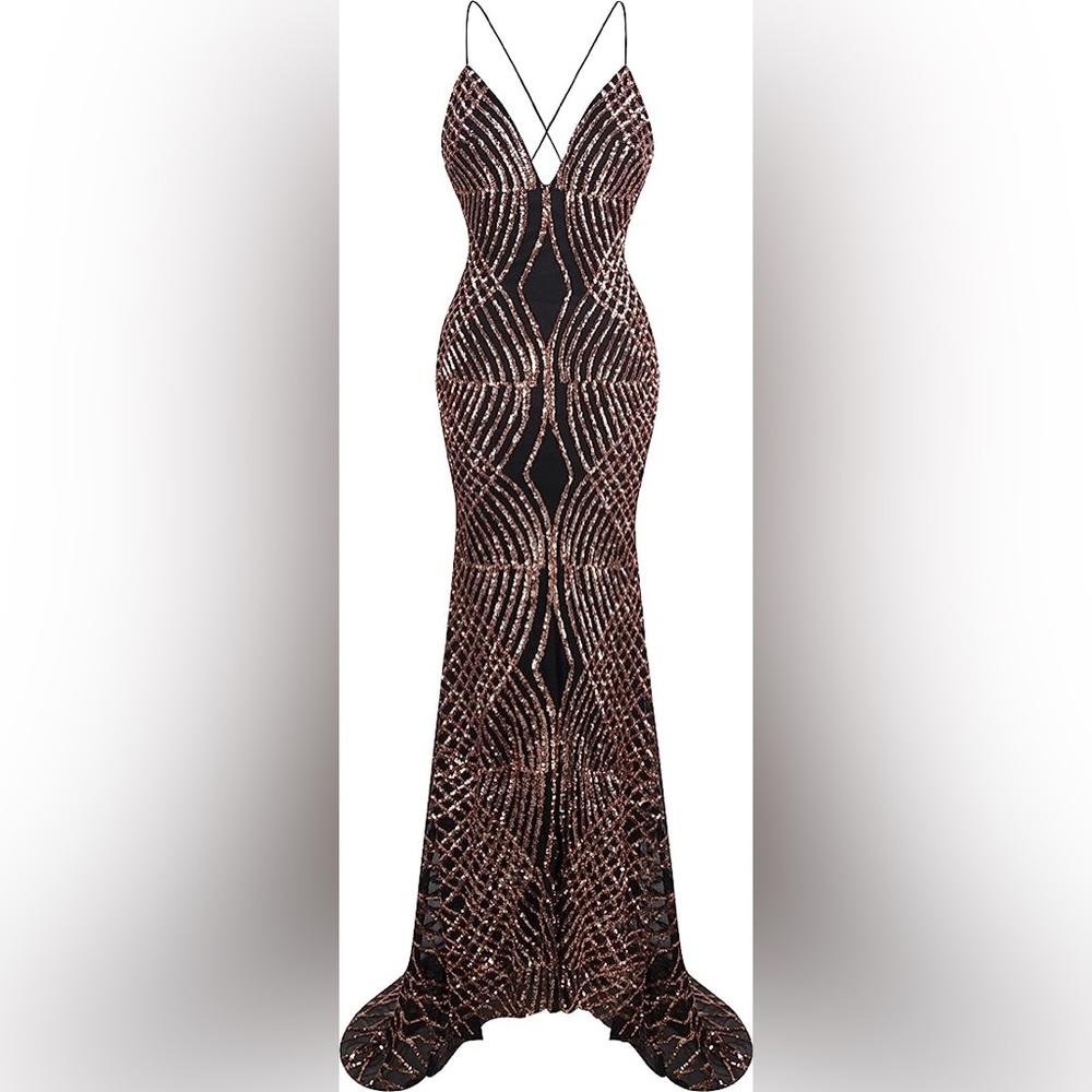 Angel-Fire black and gold sequins gown, size S